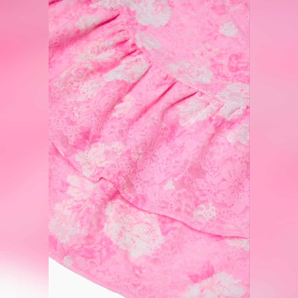 LoveShackFancy x PINK Pink Floral Strapless Lace Mini Dress - Picture 5 of 6